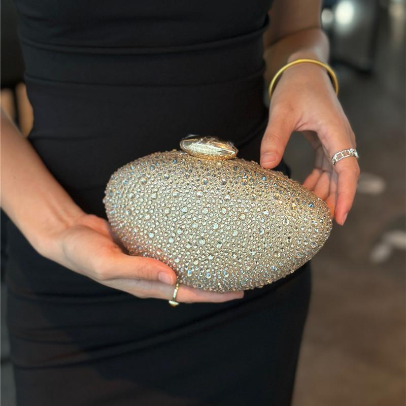 Fashion Full Diamonds Embedded Women's Evening Clutch Bag Brand Banquet Handbag High-End Luxury Dress Metal Chain Crossbody Bag