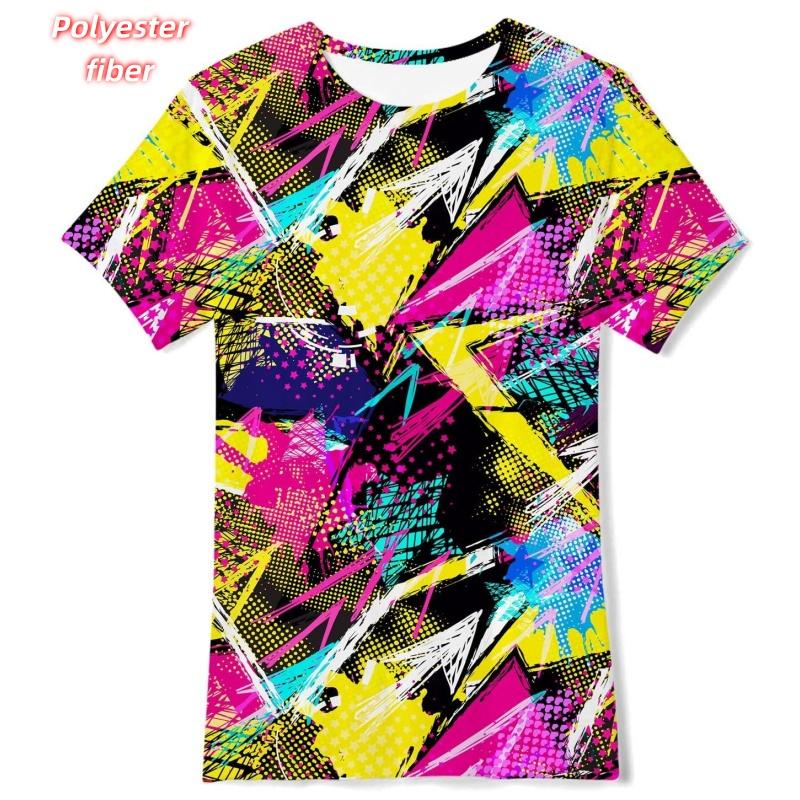 3D Printed Colorful Geometry T-Shirt For Men Music Cat Pattern Tees Summer Street Casual Short Sleeve Tops Loose O-Neck T Shirts