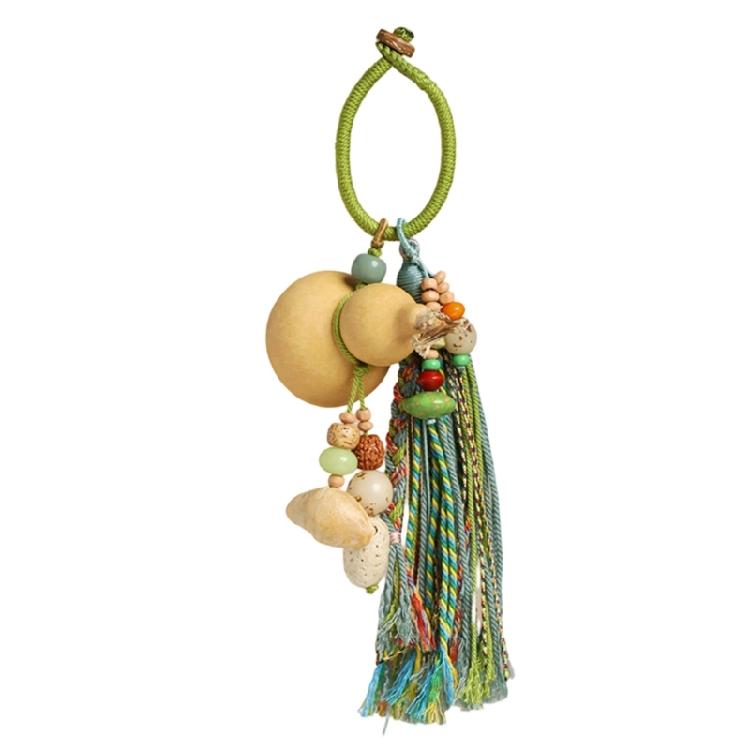 Portable Travel Keychain Designed with Lightweight Woven Gourd and Tassels Detail Handmade Keyring Accessory