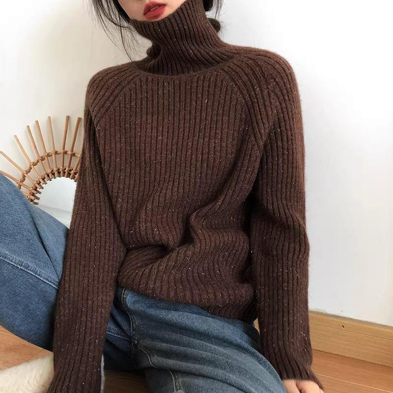 2024 New Women's Shiny Soft Turtleneck Sweater - Thick, Lazy Style, Loose Knitted for Autumn and Winter