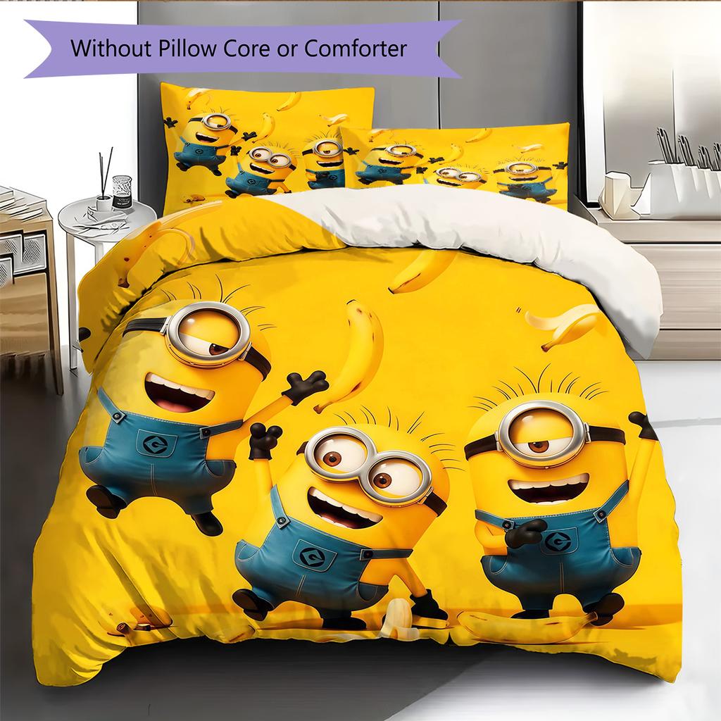 Minions Pattern Bedding Quilt Set  Home Decoration  Gift (1 * Duvet Cover + 2 * Pillowcase  Without Core)