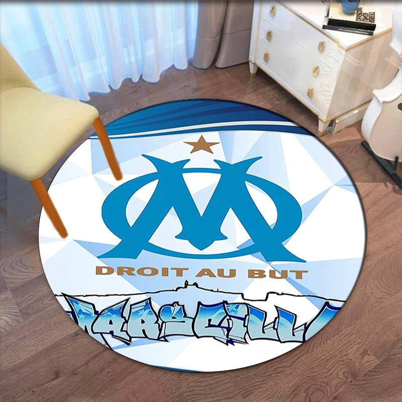 Olympique de Marseille Printed Round Rug Carpet Chair Rug Area Rug Entryway Doormats,for Office Chair Living Room Bedroom Kitchen Room.