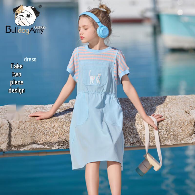 Girls  Floral Faux Two-Piece Spliced Suspender T-Shirt Dress 140 cm