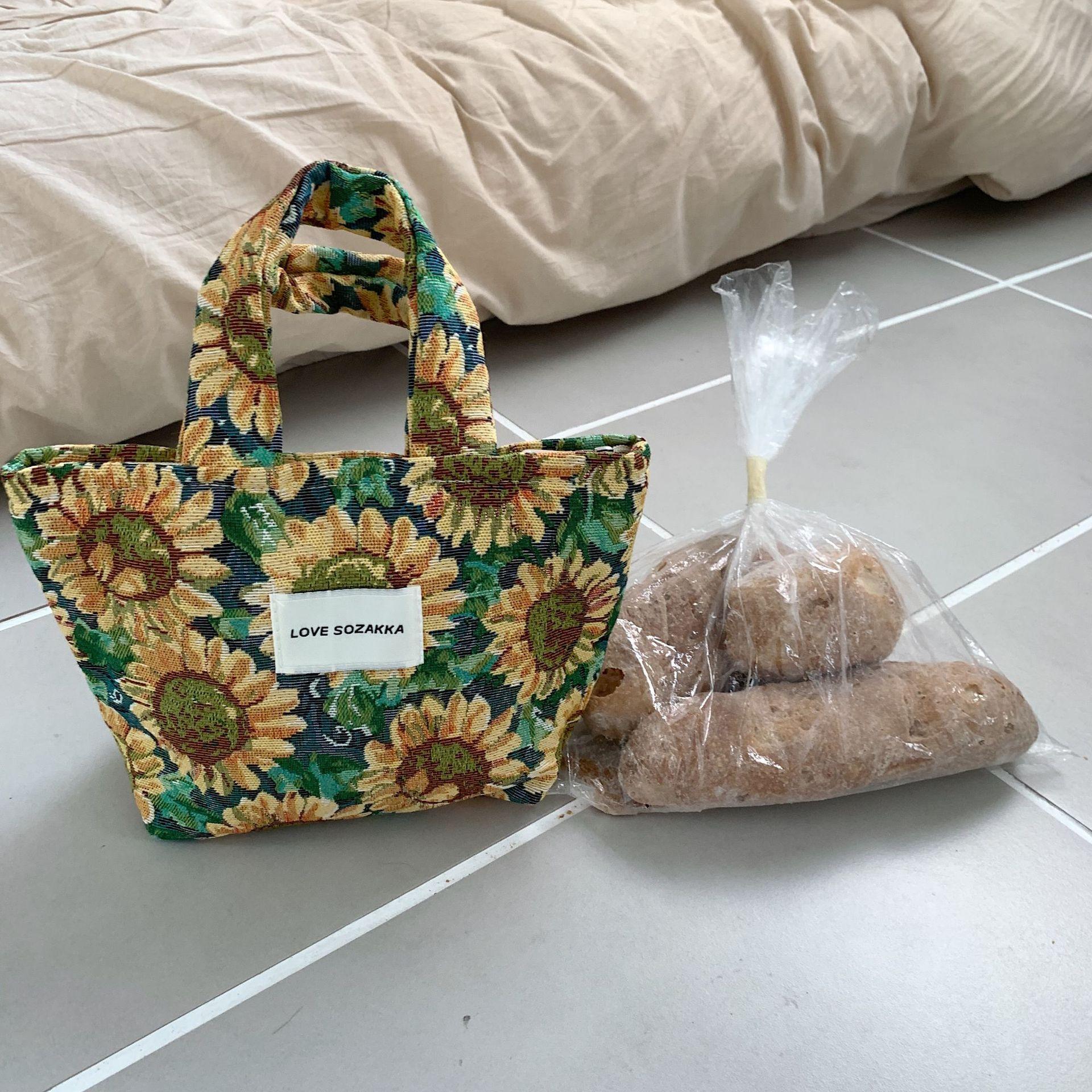 

Ручная сумка Bento с французским тиснением и цветочным узором, женская простая портативная сумка-тоут, повседневная прогулочная сумка