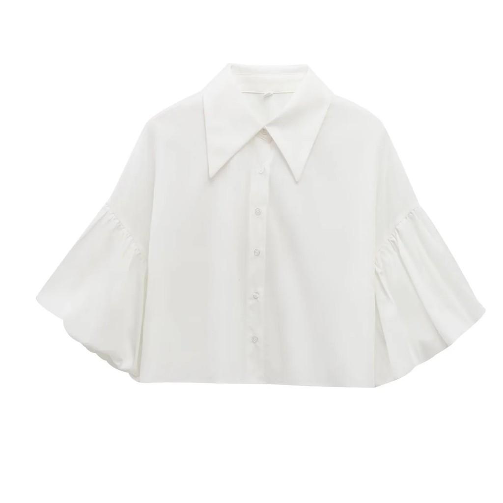 Classic Polyester Blouse With Bubble Sleeves For Women Spring Fashion