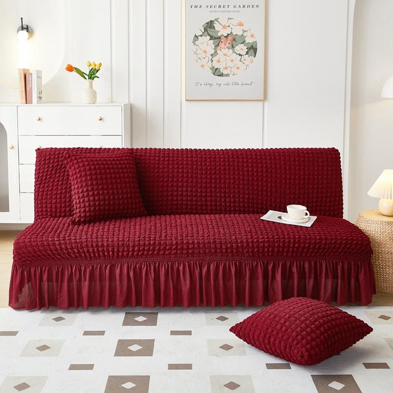Stretch Slipcover for Armless Sofa Bed Seersucker Fabric Elastic and Washable with Skirt Easy Installation
