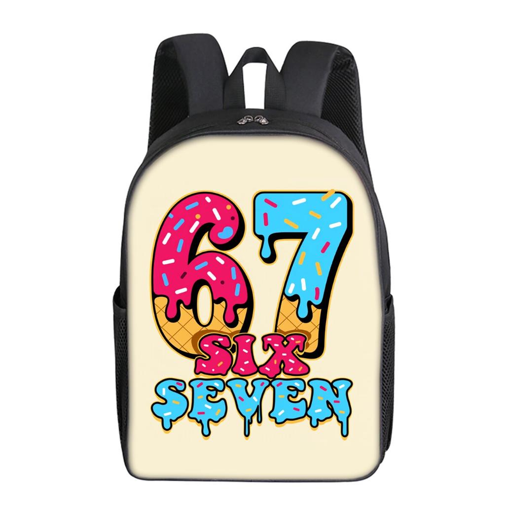 Colorful Number 67 Printing Single Layer Backpack for Boy and Girls Best Gifts 2D Flat Cartoon School Bags for Children