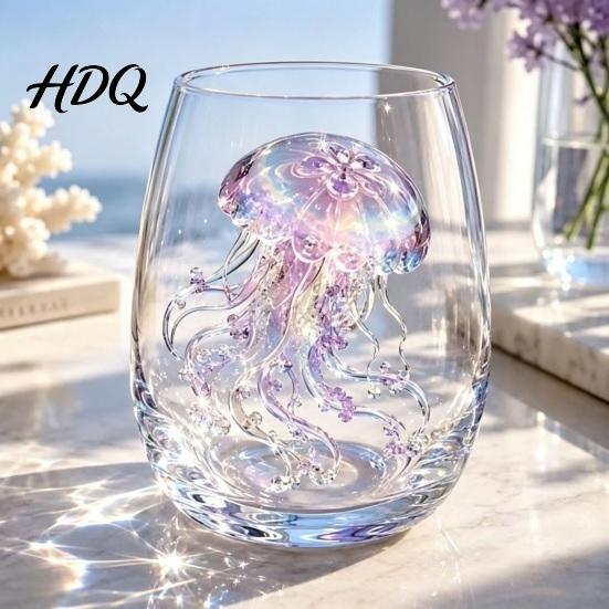 Luxury Decorative Glass 3D Animal Stemless Wine Glass Ocean Inspired Details Elegant Clear Gifts Cup Durable Drinkware for Home Kitchen And