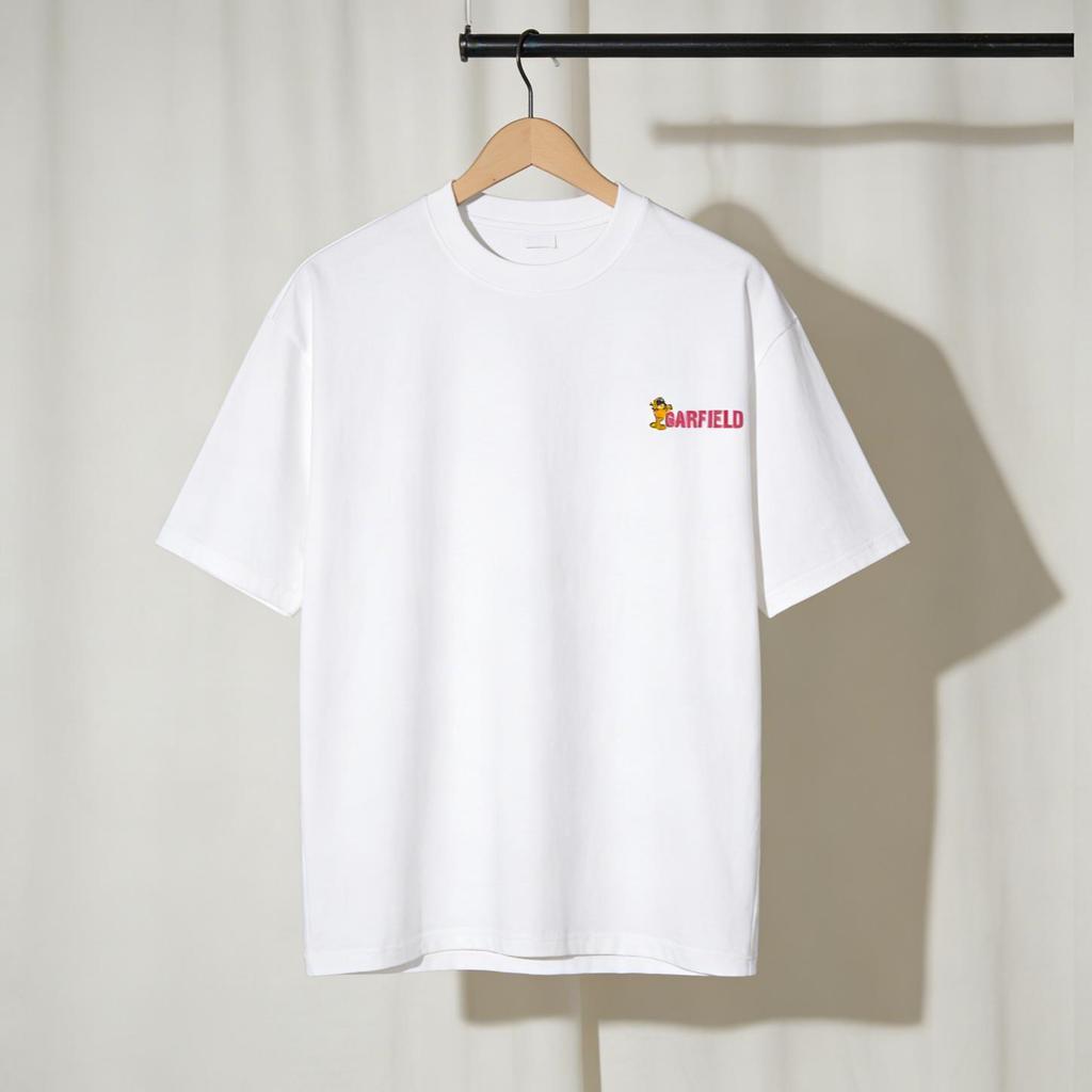 Garfield "TRUST ME" Front and Back Print Short Sleeve T-Shirt, American Streetwear Brand Heavyweight Cotton Loose Fit Oversized Couple Top