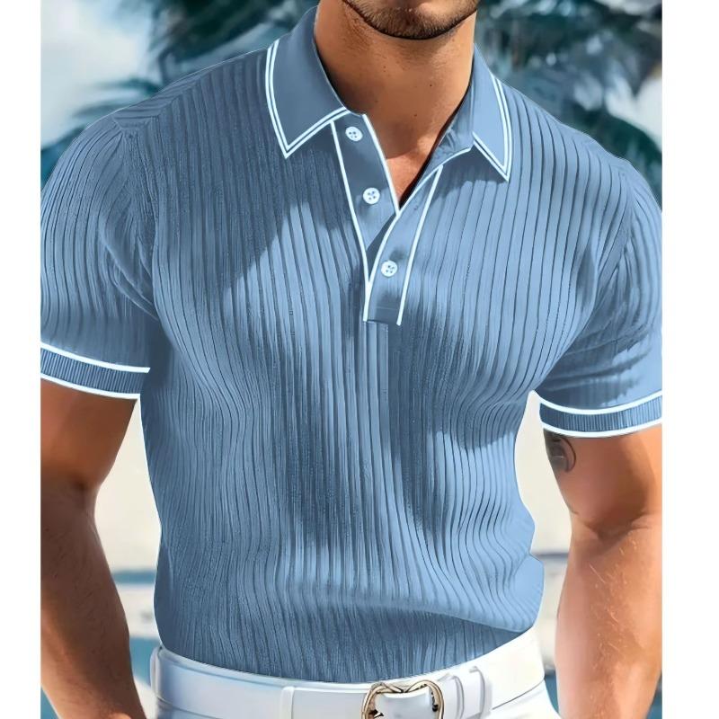 Nueva llegada: Polo de verano para hombre de manga corta con cuello a rayas de bloques de color