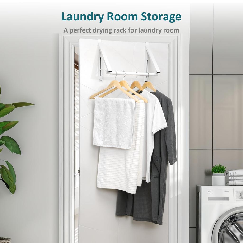 Save Space Over Door Foldable Clothes Hanging Rack Adjustable Telescopic Garment Clothes Drying Organizer for Bathroom Apartment