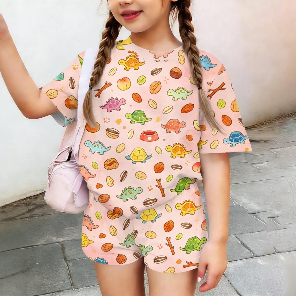 Kids Casual Short Sleeve Top and Shorts Set Animal Pattern Lightweight Summer Outfit Soft Fabric Breathable Design Comfortable Fit