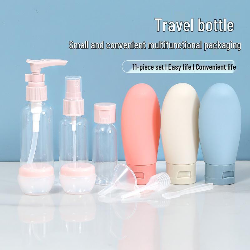 Portable Travel Cosmetic Bottling Set: Spray Bottle, Shower Gel, Lotion, Cream, and Perfume Containers.