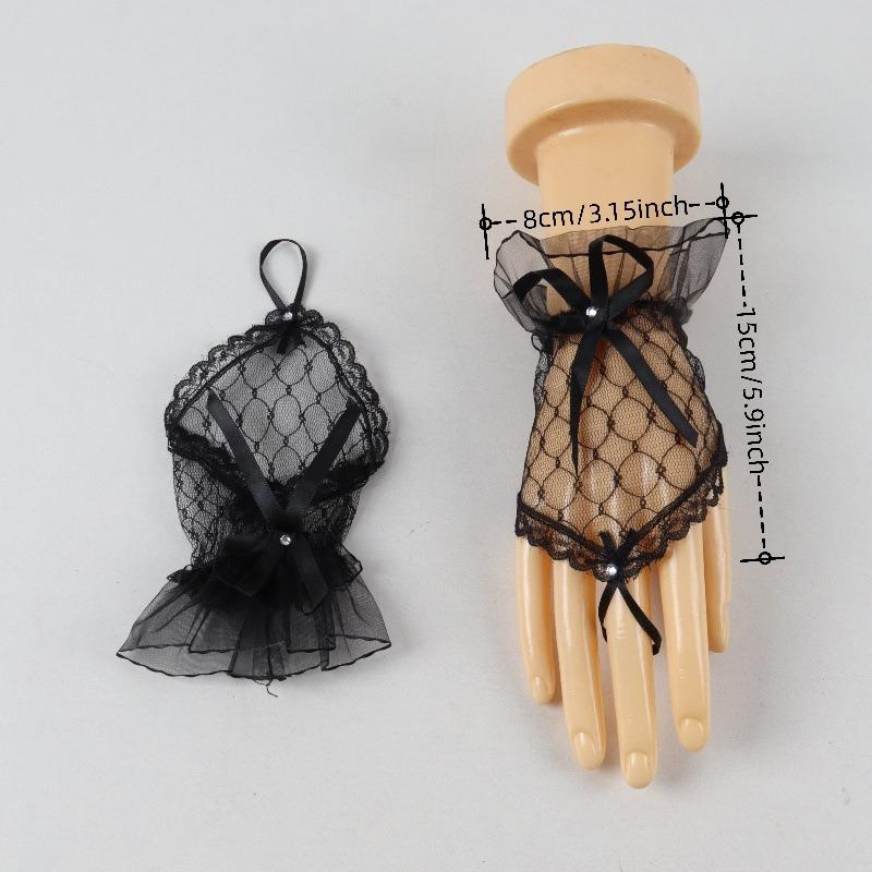 Lace black  gloves gothic lolita fingerless black gloves women elegant Tulle lace sheer White Black Red Bride Party GlovesXGST02