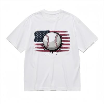 Women's Comfortable Classic T-Shirt Baseball And American Flag Design Cotton Tee