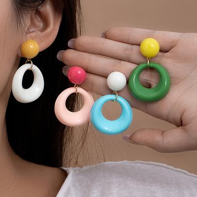 Pendientes Redondos de Color Caramelo Franceses Pendientes Pequeños Frescos de Contraste Geométricos Simples Versátiles Pendientes de Estilo Festivo