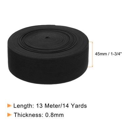 Gummiband zum Nähen 1-3/4 Zoll x 14 Yard Flachgestrickte Elastikspule Stark dehnbar Hohe Elastizität für Perücken Hosen DIY Schwarz