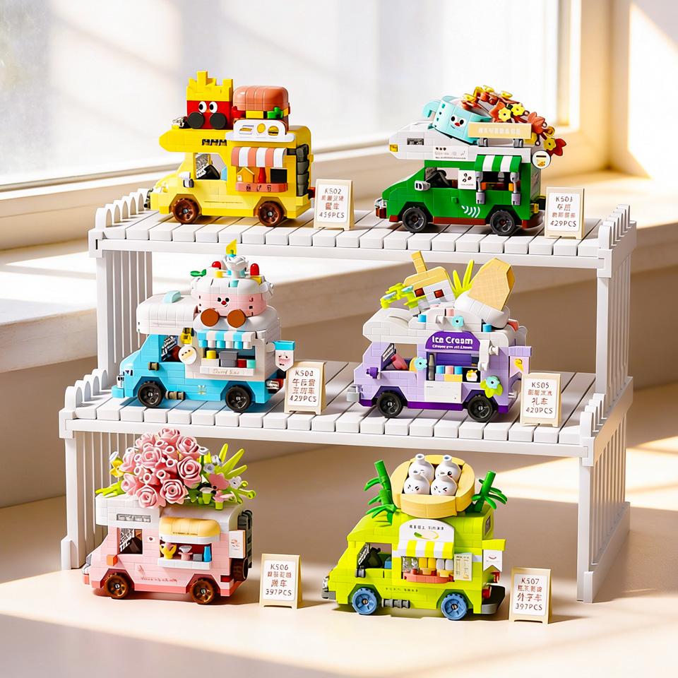 Anime Building Blocks Figure Vending Cart Series, Cartoon Small Particle Assembly Models, Fun Educational Toys For Kids,