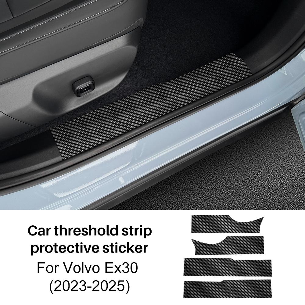 Suede For Volvo EX30 2023 2024 2025 2026 pu leather/carbon texture Car Threshold Door Protective Strip Anti-kick Protect Sticker. carbon texture