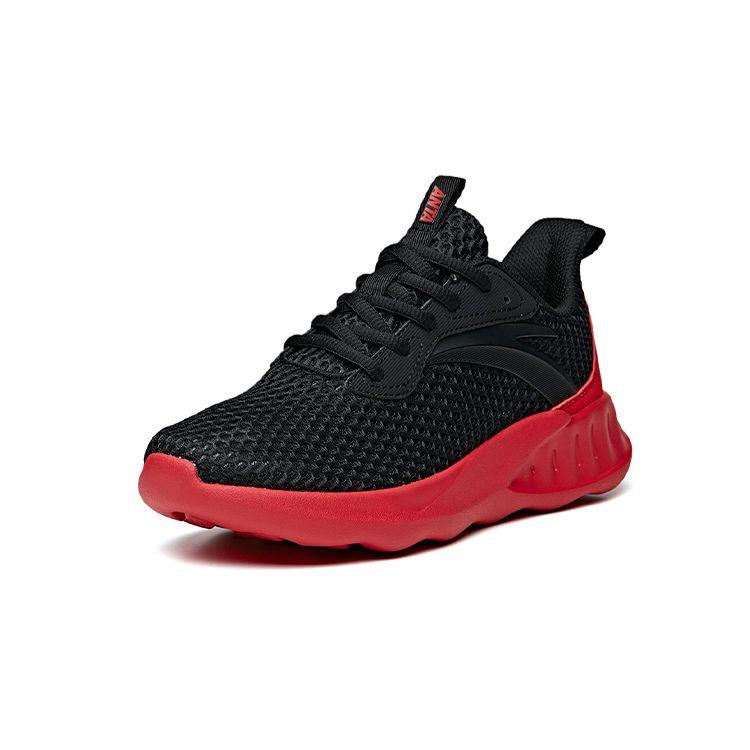 Anta Kids Mesh Non-Slip Shock Absorbing Wear-Resistant Breathable Low-Top Running Shoes Kids sneaker Black Red A31025522A-4