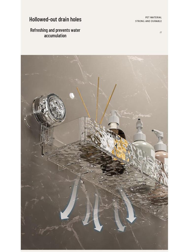 Punch-Free Suction Cup Bathroom Shelf - Wall-Mounted, Corrugated Washroom Storage Rack