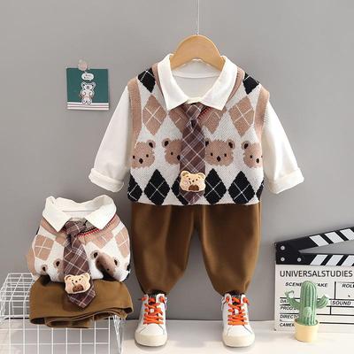 2023 Jongens Lente & Herfst Driedelig Pak: Trui Vest & Shirt in Koreaanse Stijl