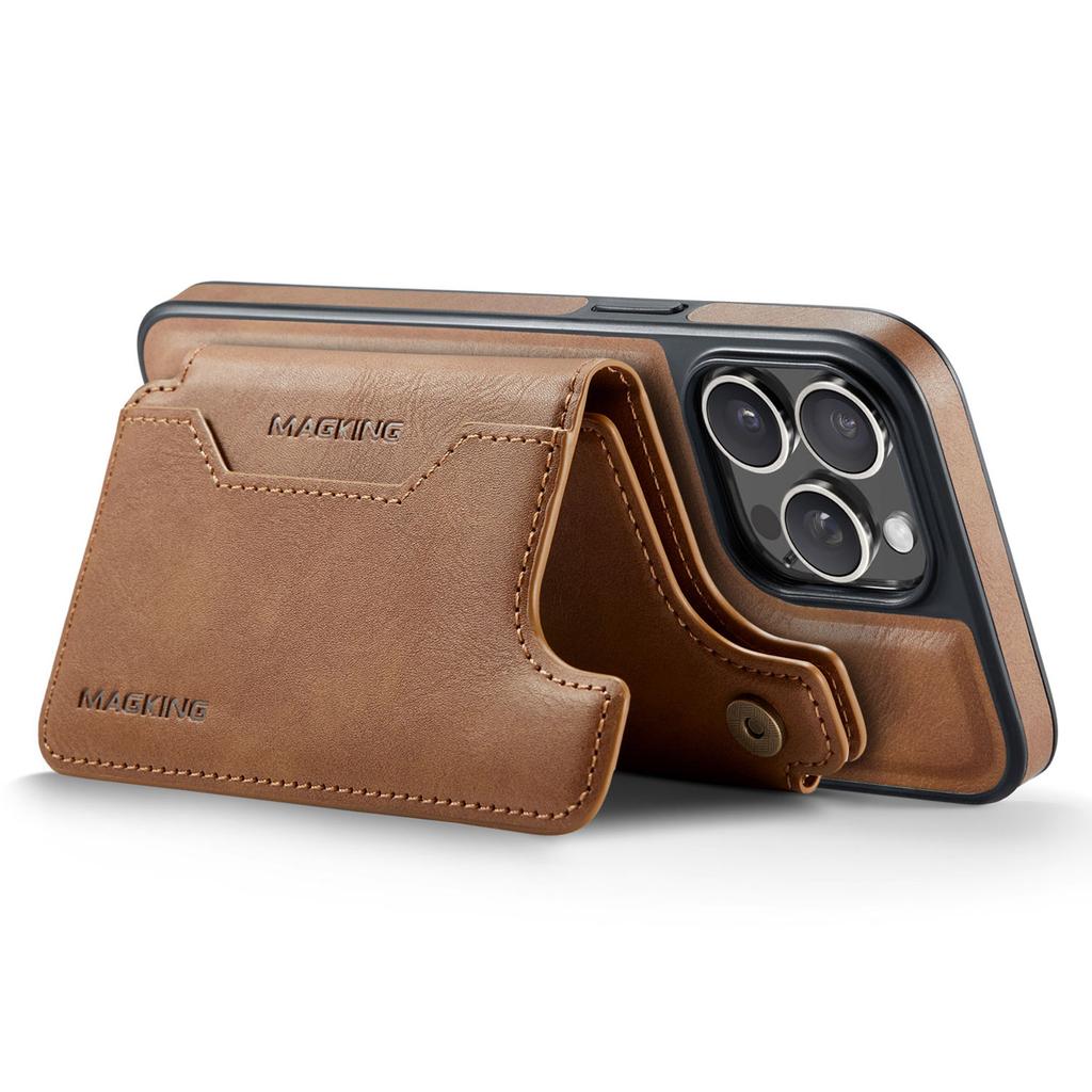 MAGKING K3 Series For iPhone 15 Pro Case Compatible with MagSafe Wallet PC+TPU+PU Phone Cover