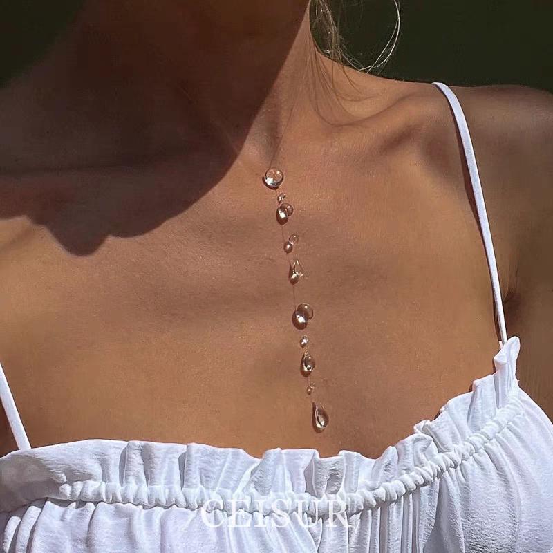 Ins Simulation Water Drop Clear Dewdrop Series Necklace Handmade Glue Dripped Fashion Jewelry Women Niche Gifts Friends