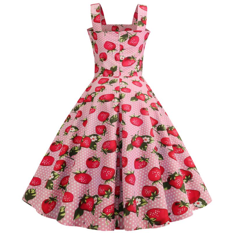 Vintage Retro Print Large Swing Skirt Suspender Dress for Women