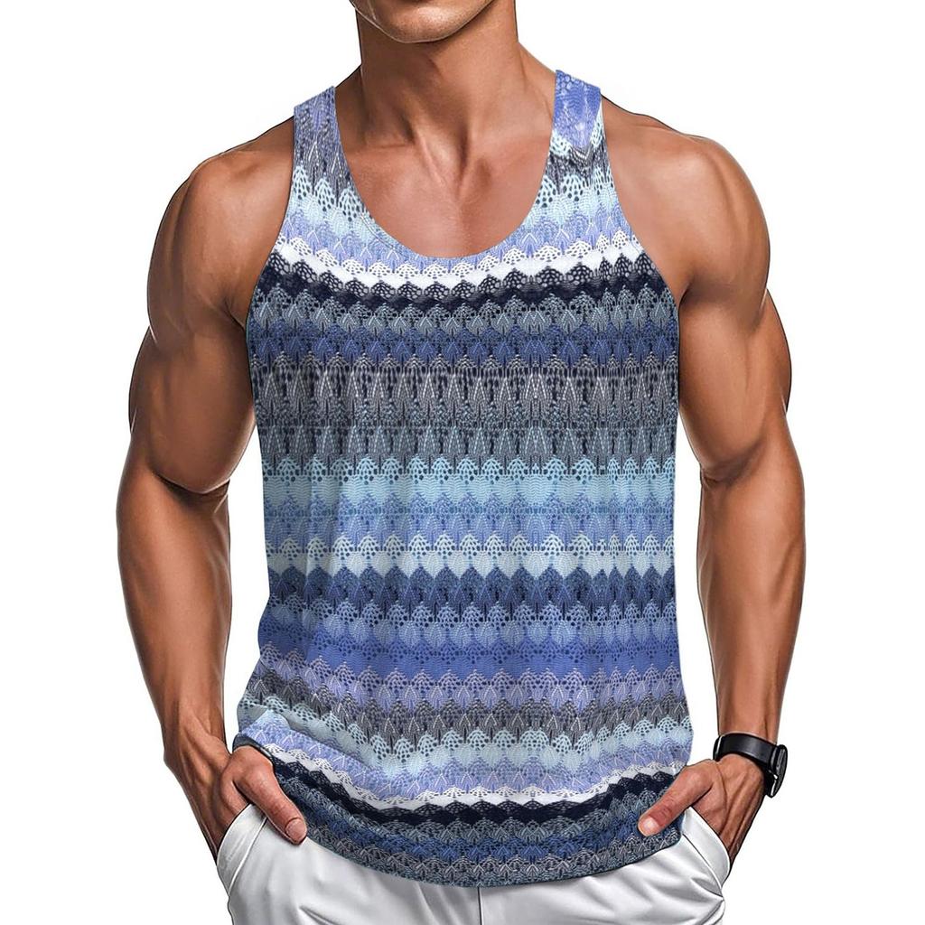 Men's Summer Thin Fitness Vest Striped Hollow Casual Loose Vest