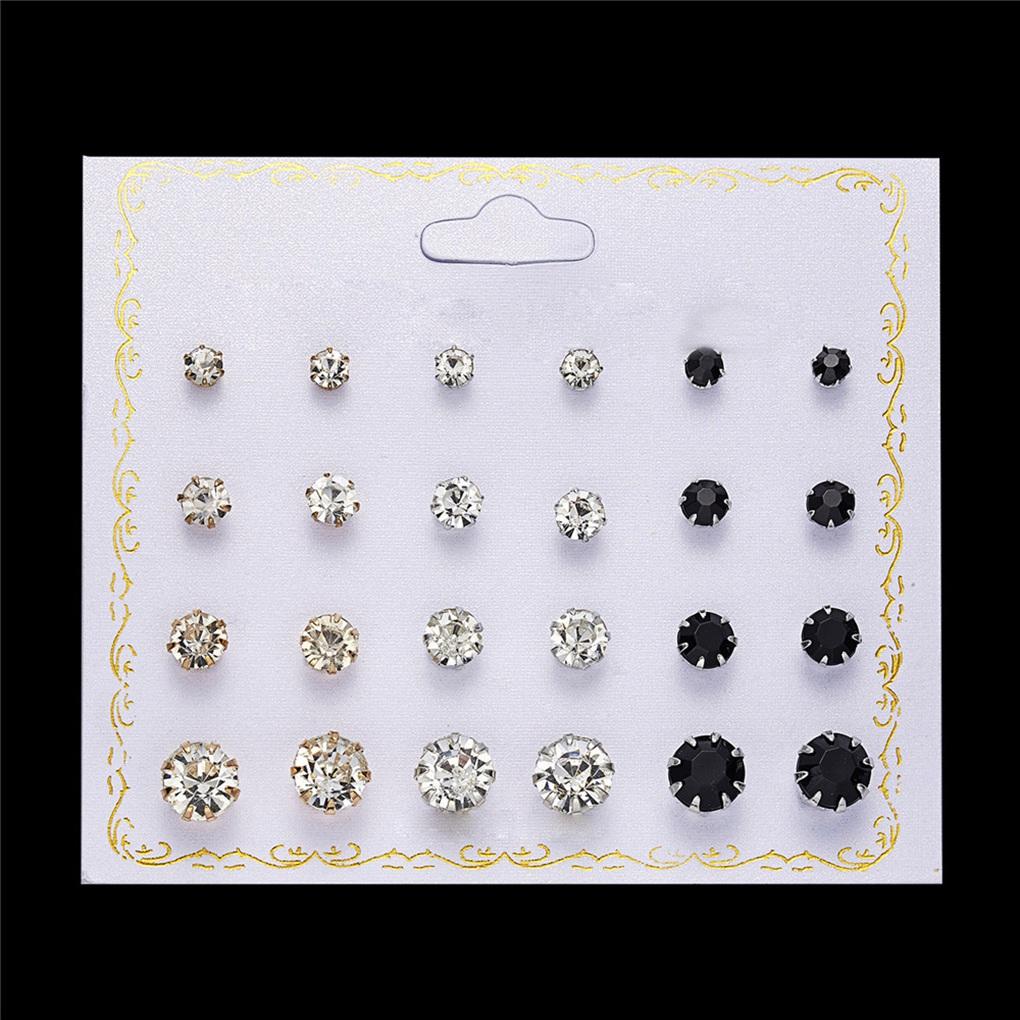 12 Pairs Earrings Rhinestones Women 2019 Ear Stud Jewelry Multiple styles