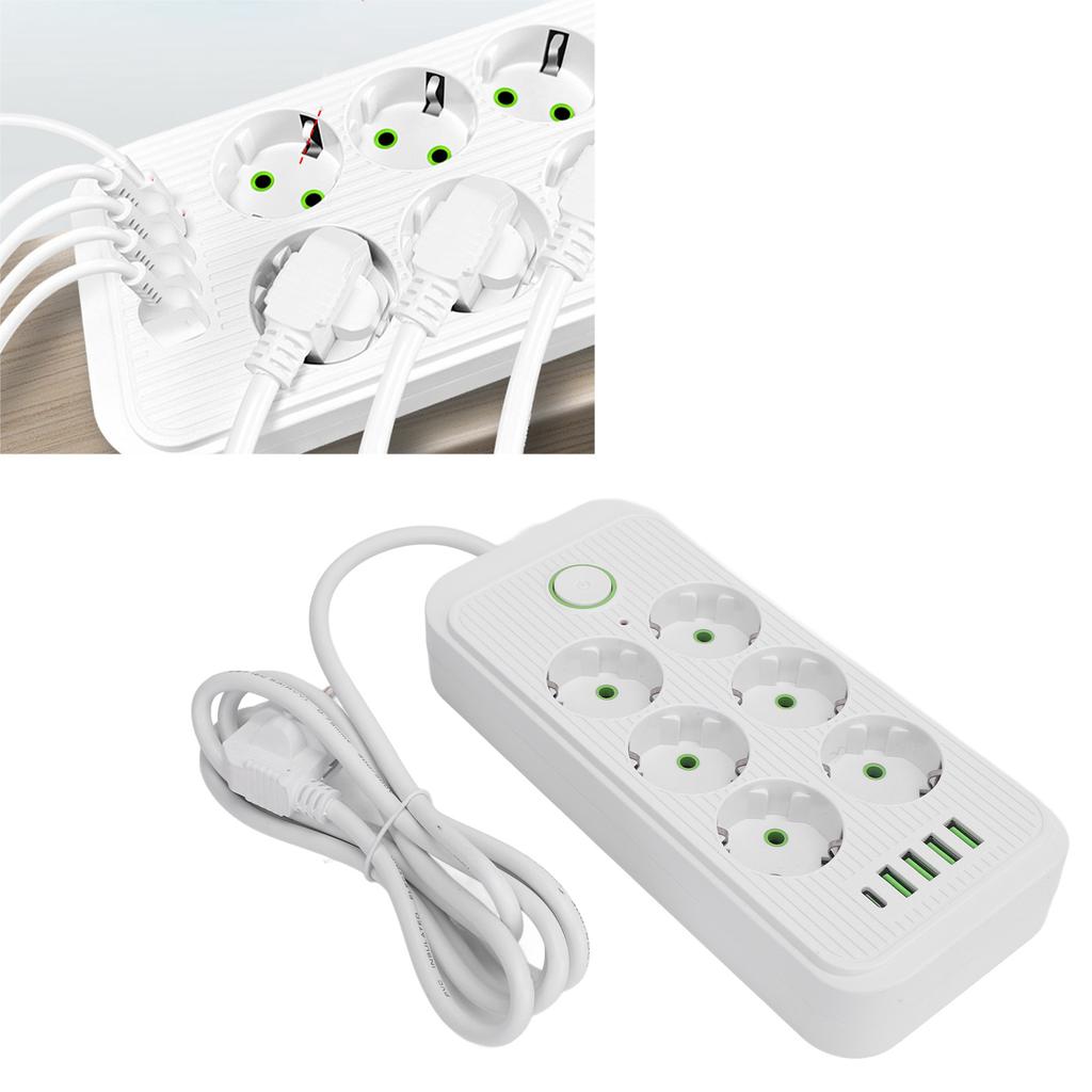 6 Way Power Strip with 4 USB and 1 Type C Port Europn Standard Power Socket with 2 Meter Cable