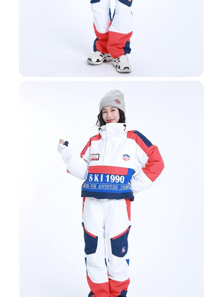 Unisex Two-Piece Ski Suit: Windproof, Waterproof, and Warm with Thickened Top and Ski Pants