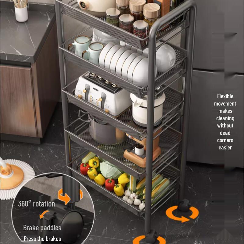 Movable Kitchen Storage Shelf with Baskets