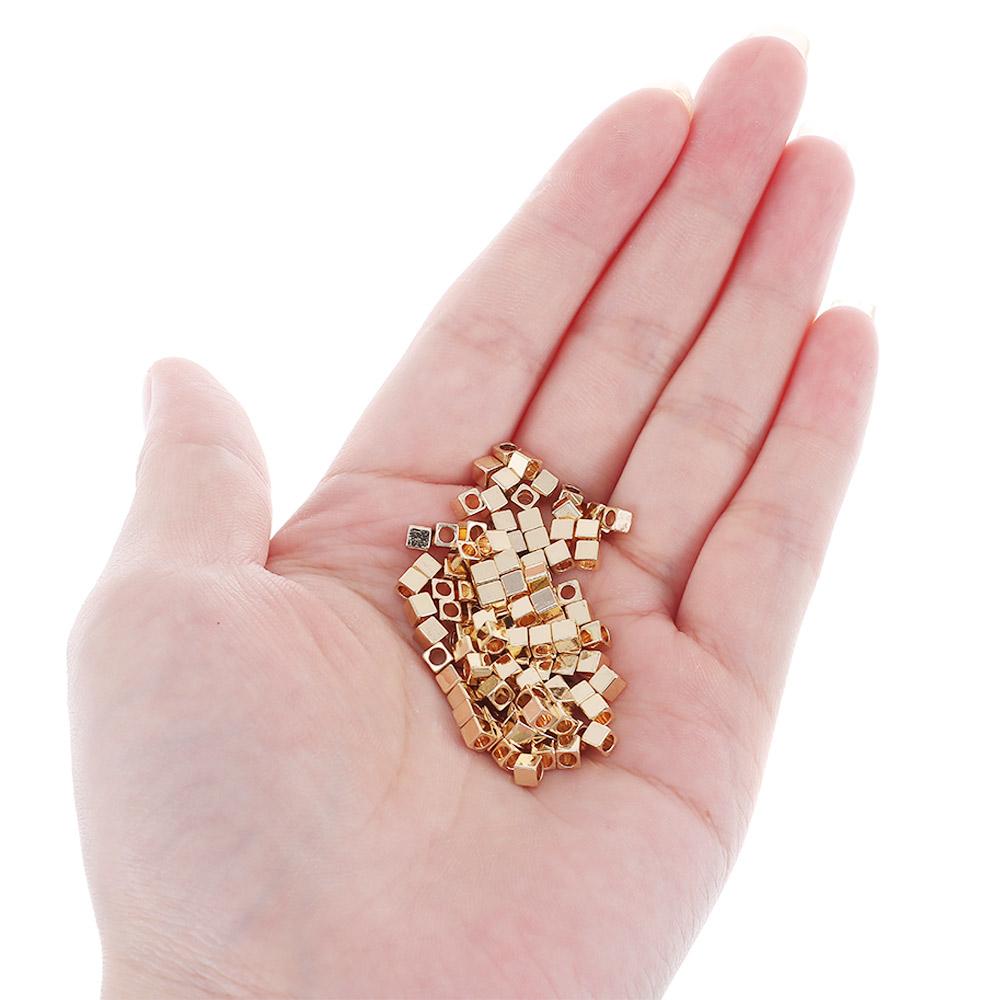 100pcs Gold 14K Gold Plated Cube Spacer Beads Loose Spacer Beads  Bracelet Necklace Jewelry Making