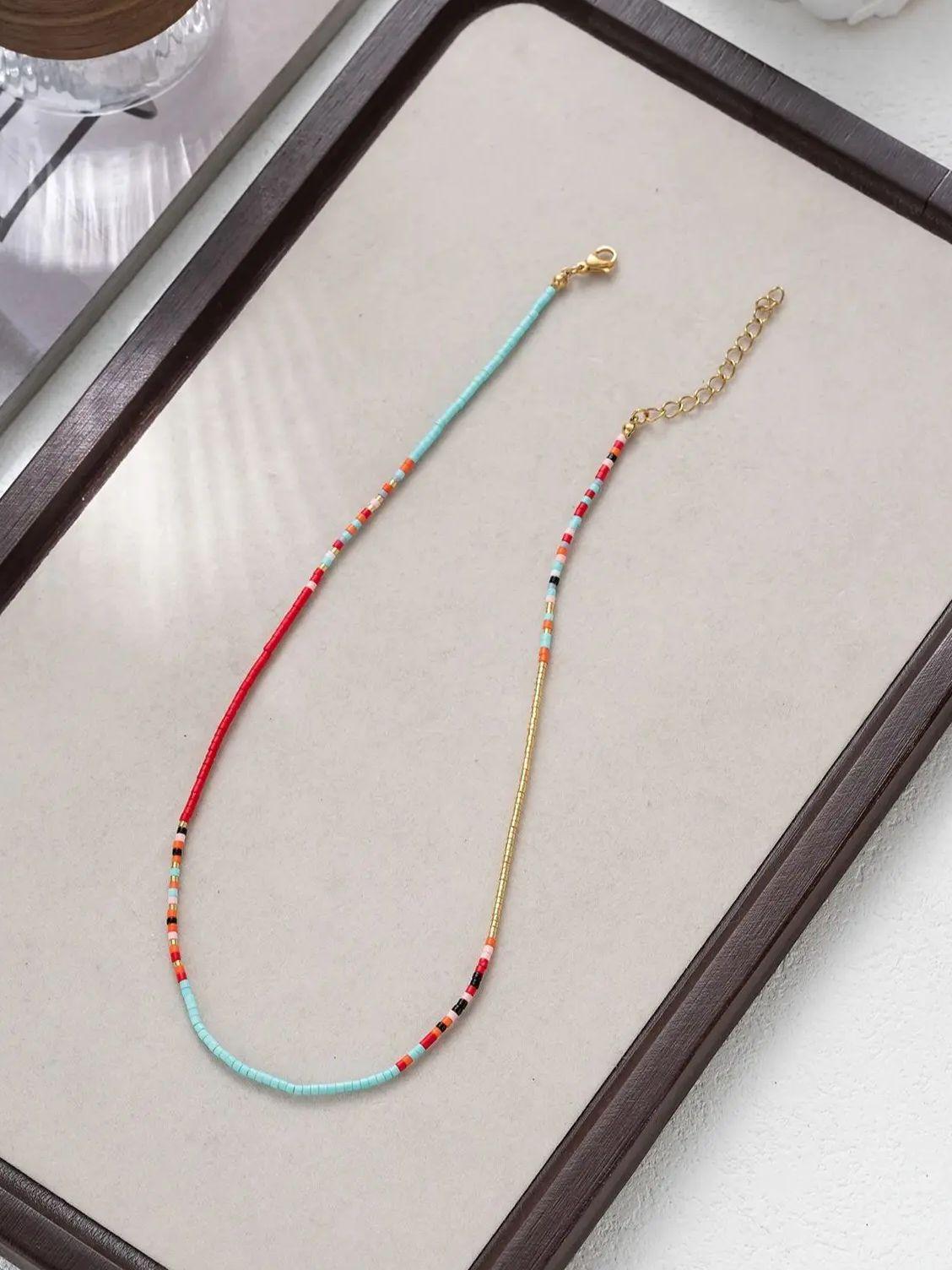 Bohemian Fashion Women s Colorful Handmade Rice Bead Beaded Necklace Party Jewelry