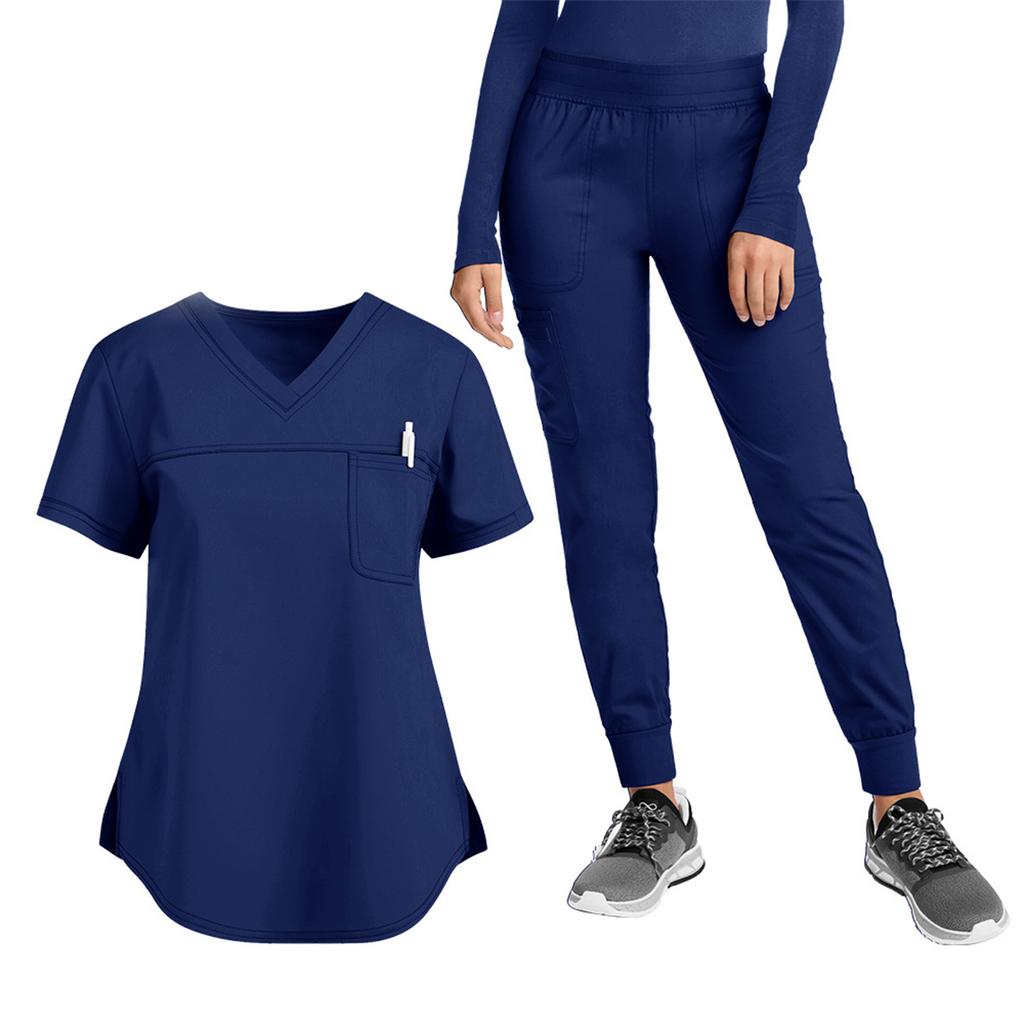 Women's Loose And Comfortable V-neck Short Sleeved Workwear With Top And Beauty Suit Set