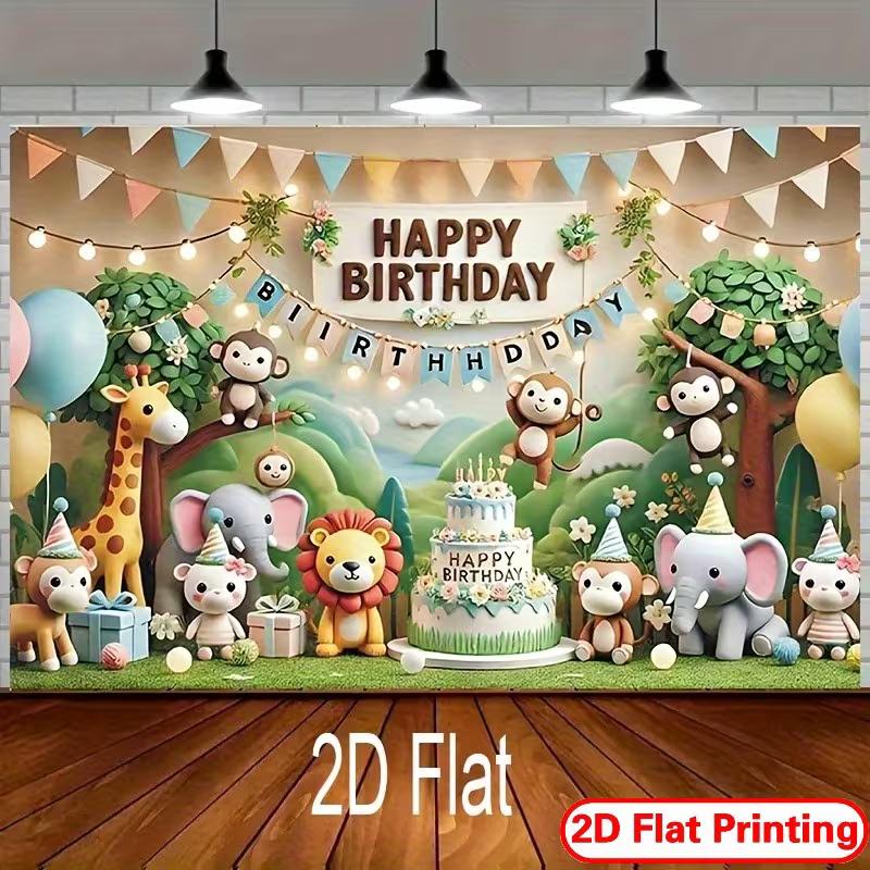 Tissu de fond de décoration de fête d'anniversaire sur le thème de la savane 2D pour enfants