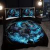 2/3Pcs Cool Blue Flame Black Dragon Duvet Cover Set, HD Print All Season Bedding with Pillowcases for Home Dorm Decor