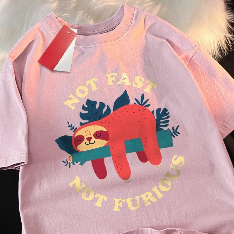 Nicht schnell Nicht wütend Süßes Faultier Herren T-Shirts Hip Hop Rundhals Kurzarm Sommer Baumwoll Tops Lässig Schweiß Übergröße T-Shirts