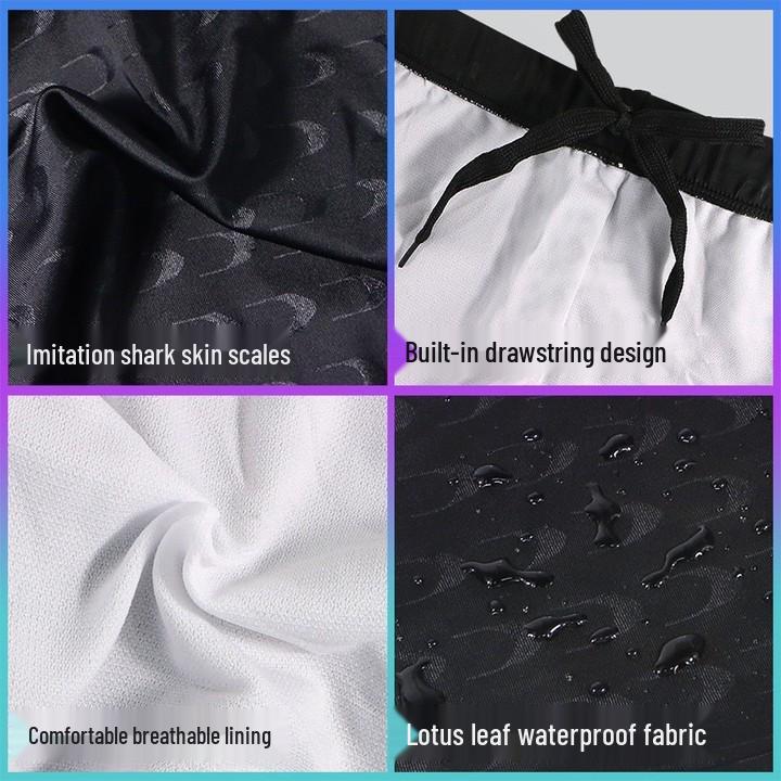 Men's Quick-Dry Black Shark Skin Swim Trunks, Large Size