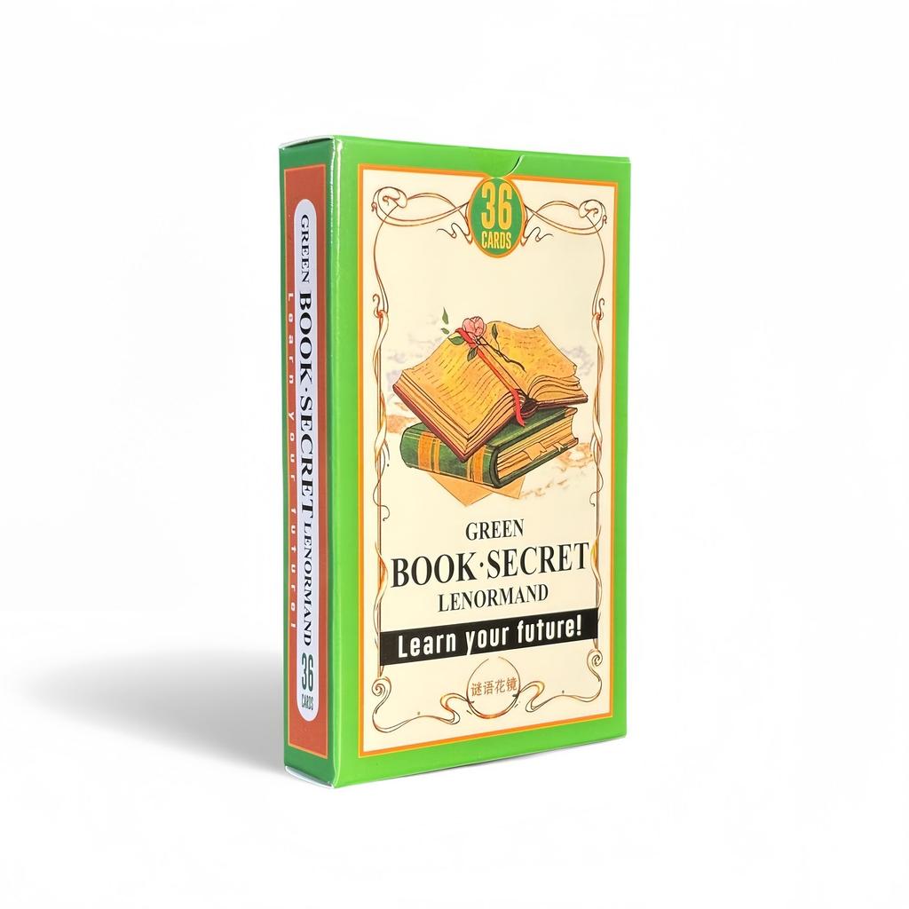 Green Book Secret Lenormand Oracle Deck, 10.3*6cm 36 Vintage Watercolor Lenormand Cards for Divination Retro Garden Art