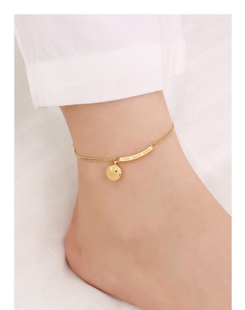 Smiley Face 18K Gold Plated Anklet - Fashionable Titanium Steel Beach Accessory