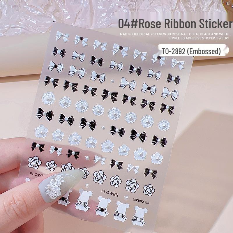 

3D наклейки для ногтей с розовым жемчугом и бантом