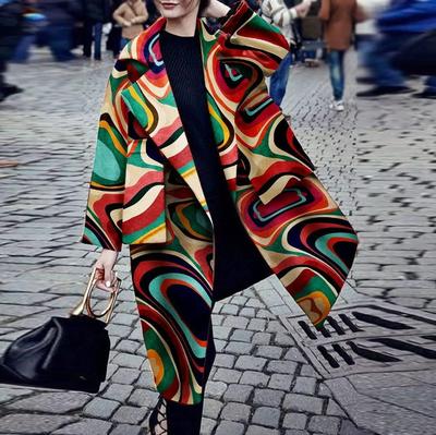 2025 Herbst/Winter Europäischer & Amerikanischer Damen Langwollmantel mit Print - Eleganter & Warmer Trench-Übermantel.