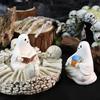 2 Pcs Sitting Ghost Ornaments Reading Holding Potted Plant Statue Figurine Resin Ghost Halloween Decor