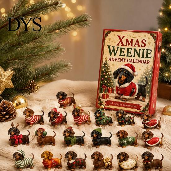 Decorazioni Festive per la Casa 2026 Calendario dell'Avvento Bassotto, 24 Giorni Sorprese Collezionabili Cane con Ornamenti da Appendere per Albero di Natale Cucciolo Figure Acriliche