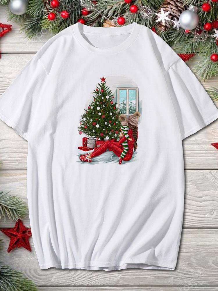 2025 Merry Christmas Women Holiday Fashion T Shirt Trend Graphic T-Shirts Holiday Tshirt New Year O-Neck Cartoon Top Xmas Gifts