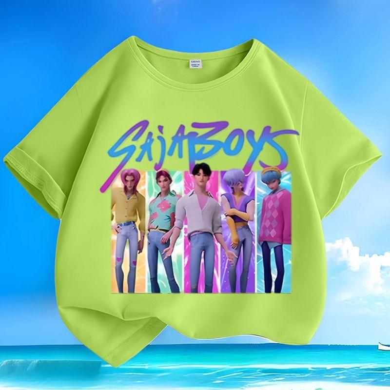 Boys' and Girls' Fashionable Vampire Hunting Girl Group Boys' Group Shirt, Summer Children's Casual Pure Cotton T-shirt