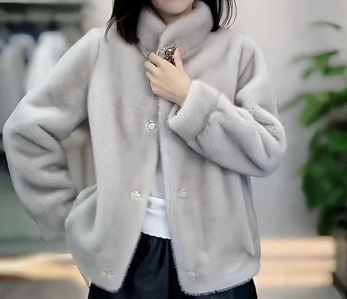 Moda Stile Mamma Capo Esterno in Pelliccia di Vison Integrato Pelliccia Corta Giacca Ispessita con Collo Rialzato Cappotto Imitazione Pelliccia Donna